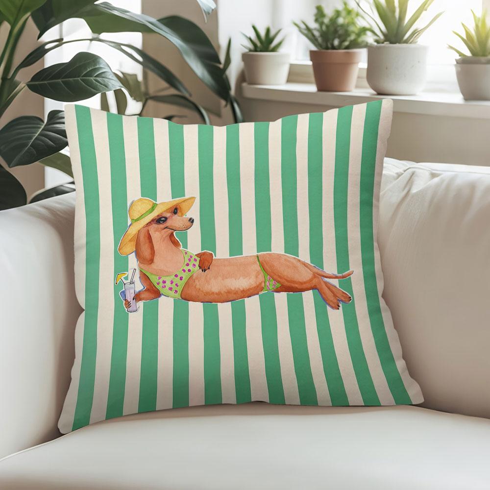 Vacation Dachshund Print square Jacquard Pillow Cover for Sofa Office Waist Cushion Cover Home Decorative Pillowcase