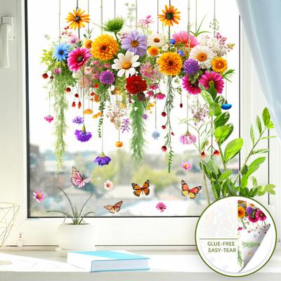 Fensteraufkleber Zweiseitiges Design Glasaufkleber Wasserdicht PVC Chrysanthemenmuster Aufkleber Heimwanddekoration