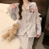 Dackel-Pyjama Herbst und Winter Damen Warm Süß Kariert Luftbaumwolle Lässig Trend Cartoon Loungewear Set