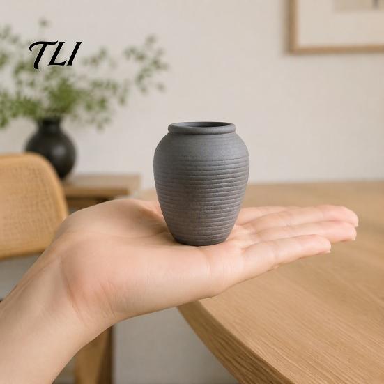 Vintage Home Decor for Living Room Retro Round Ceramic Vase, Small Hydroponic Planter, Rustic Weather Resistant Flower Container Table Centerpiece