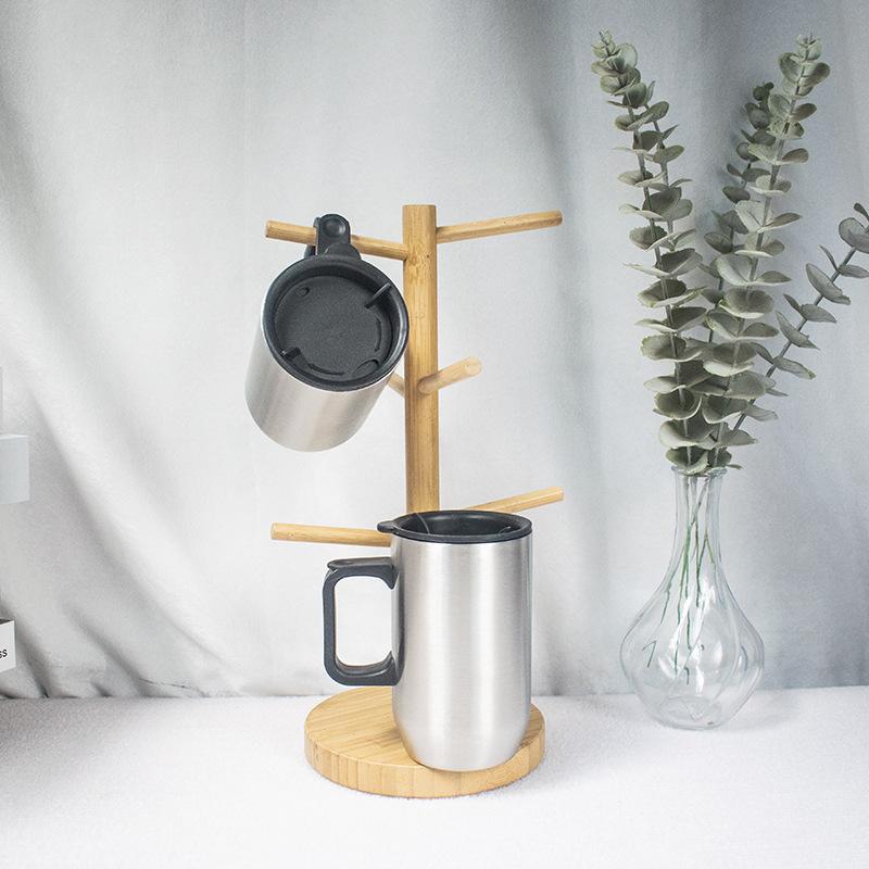 Stainless steel double-layer mouth cup office mug with lid European and American handle water cup coffee beer cup