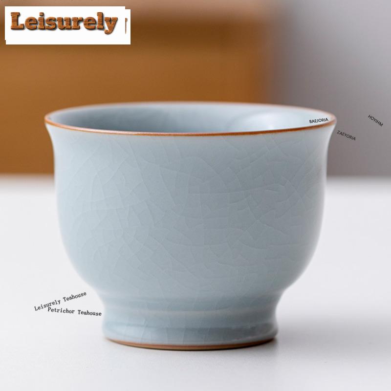 HOYIHM Chinese Ru Kiln Porcelain Teacup Ice Cracked Glaze Tea Bowl Travel Meditation Tea Cup Customized Copper Cash Tea Set Gift