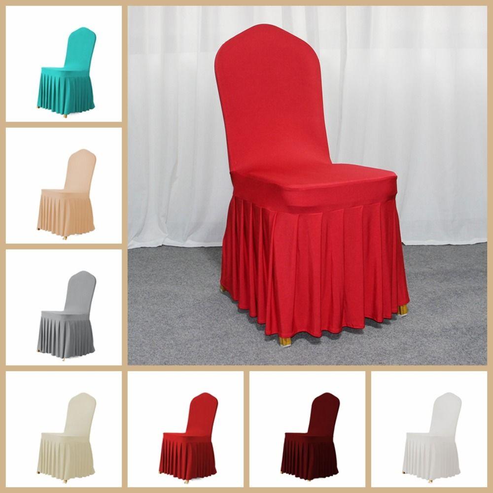 Stretchy Pleated Skirt Chair Covers Solid Color Chair Protective Case Removable Seat Cover  Hotel