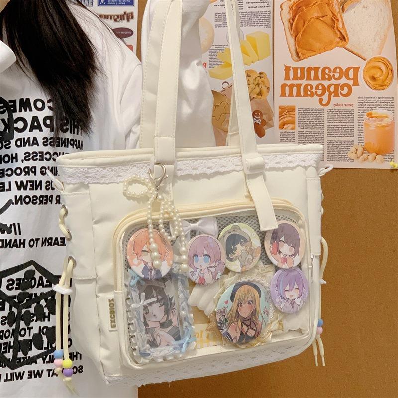 Japanese transparent lace pain bag daily baby bag shoulder bag female student two-dimensional commuter tote bag messenger