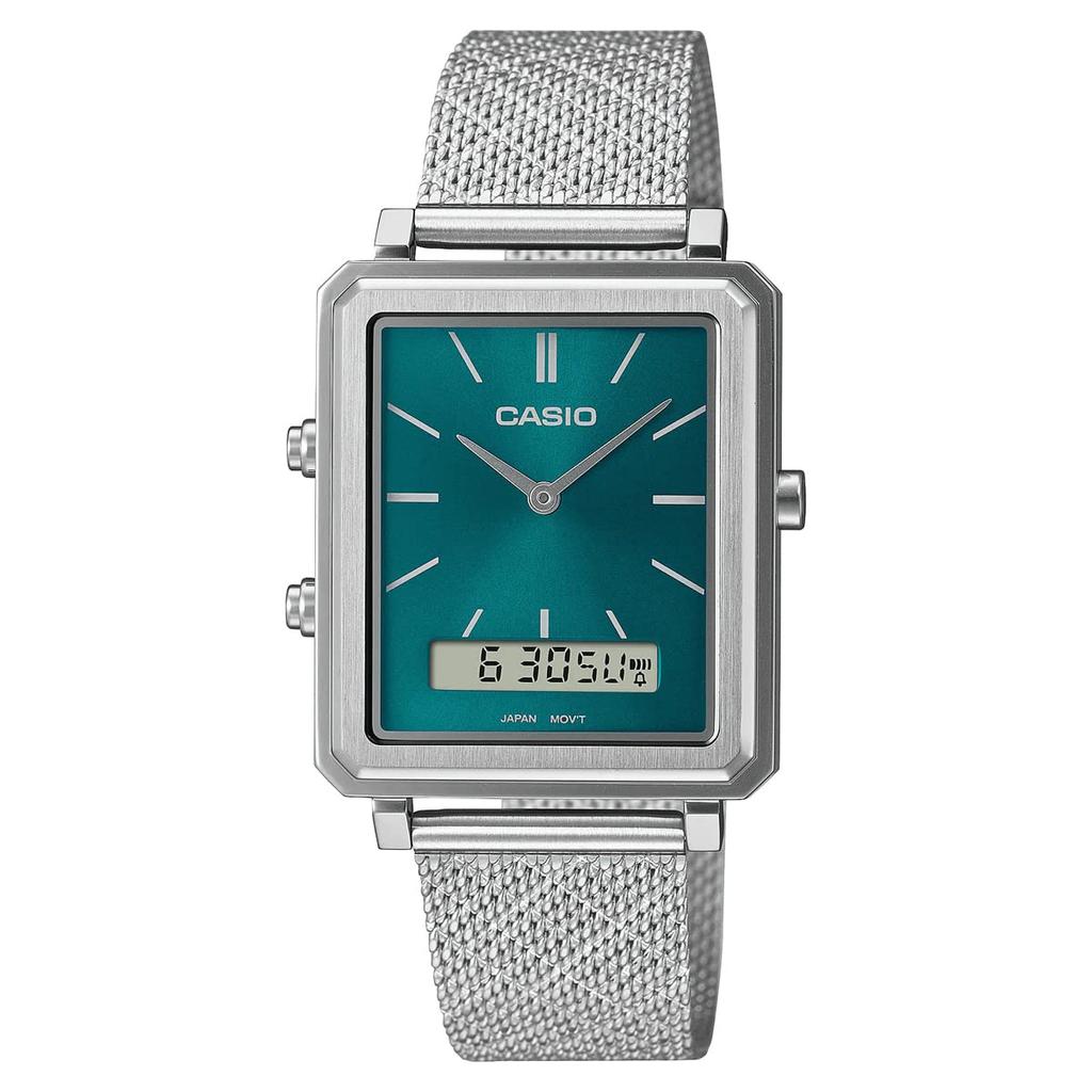 Casio Standard Rectangular Face Watch Stainless Steel Mesh Band Blue Green Overseas Model [Casio] Ana-Digi Men's MTP-B205M-3E [Item]