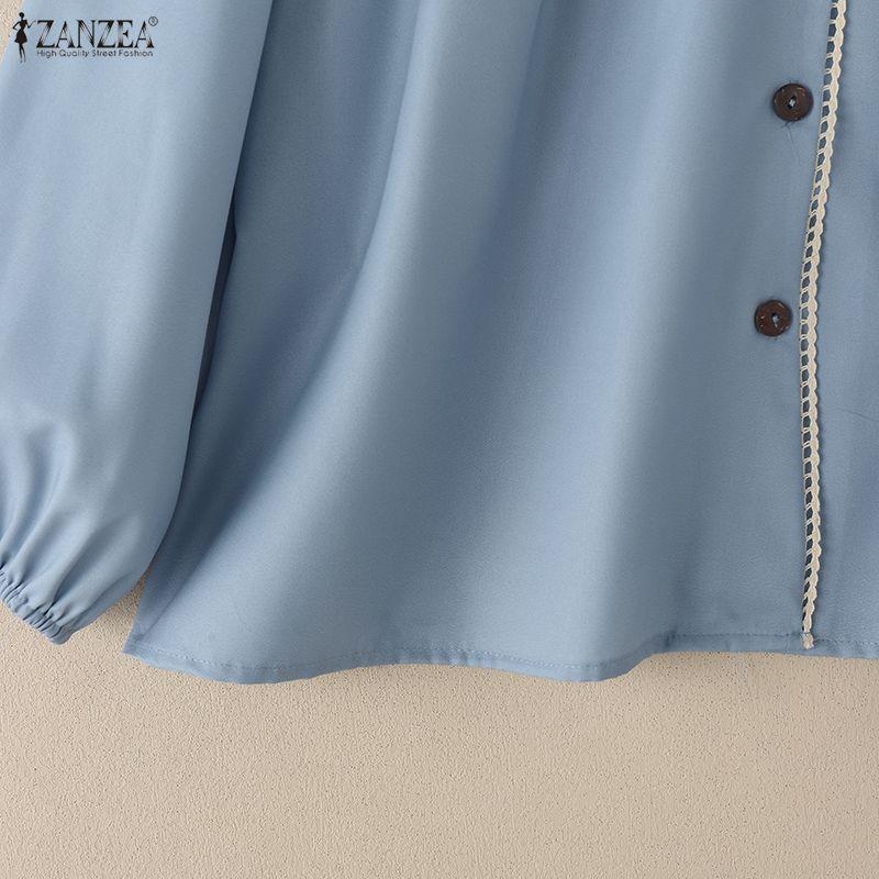 ZANZEA Blusa Feminina Casual com Decote V, Estampa Floral e Manga Longa