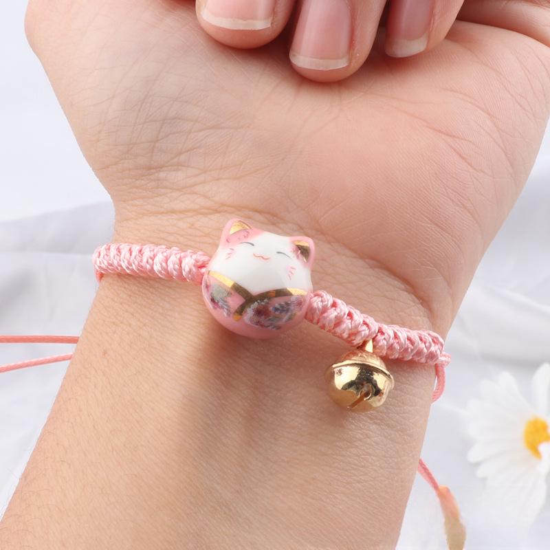 Lucky Cat Candy Color Braided Bracelet for Women
