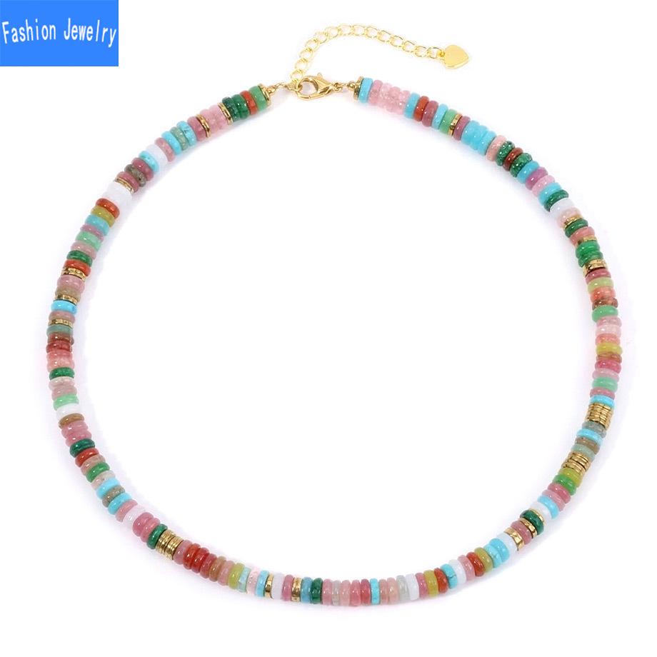 Dopamine Colored Natural Stone Abacus Bead Necklace Women's Fashionable and Versatile Collarbone Necklace