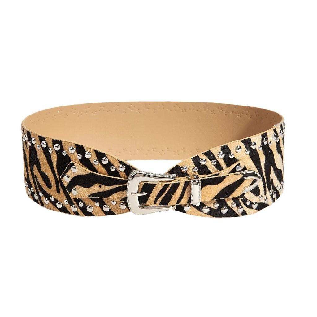 Fashion Leopard Print Pattern Rivet Metal Buckle Decoration Women Wide Waistband