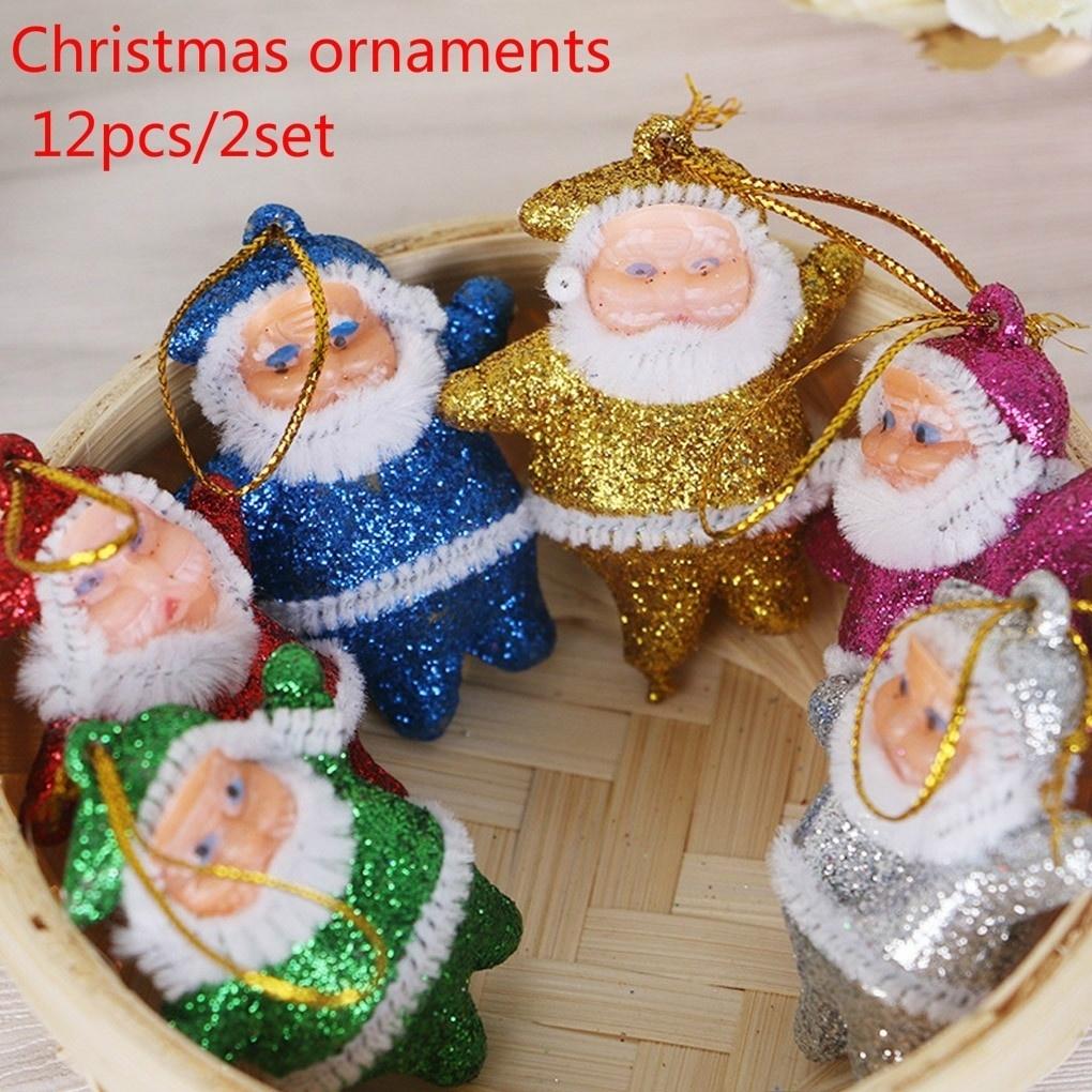 12 Pcs/2set Christmas Drop Ornaments Multi-Color Santa Claus Party Xmas Tree Hanging Decor Christmas Decorations