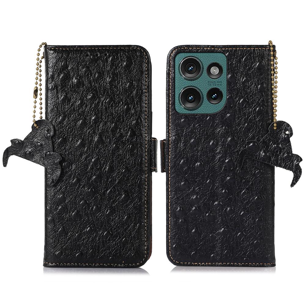 For Motorola Edge 50 Neo 5G/Moto S50 5G/Thinkphone 25 5G Case RFID Blocking Genuine Cow Leather Phone Case Ostrich Texture