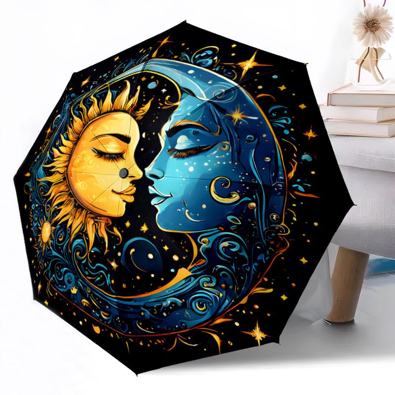 Sun And Moon Celestial Art Outdoor Automatic Umbrella Retractable Design with 8-Rib Durability Lightweight Perfect Gift for Friends Family