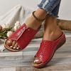 2025 Summer New Large Size Slippers Wedge Heel Fish Mouth Sewing Line Foreign Trade Women's Bright Leather Casual Women's Slippers