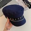 Cloth Denim Octagonal Hat Korean Style Retro Painter Hat Fashion Rivet Denim Beret  Travel