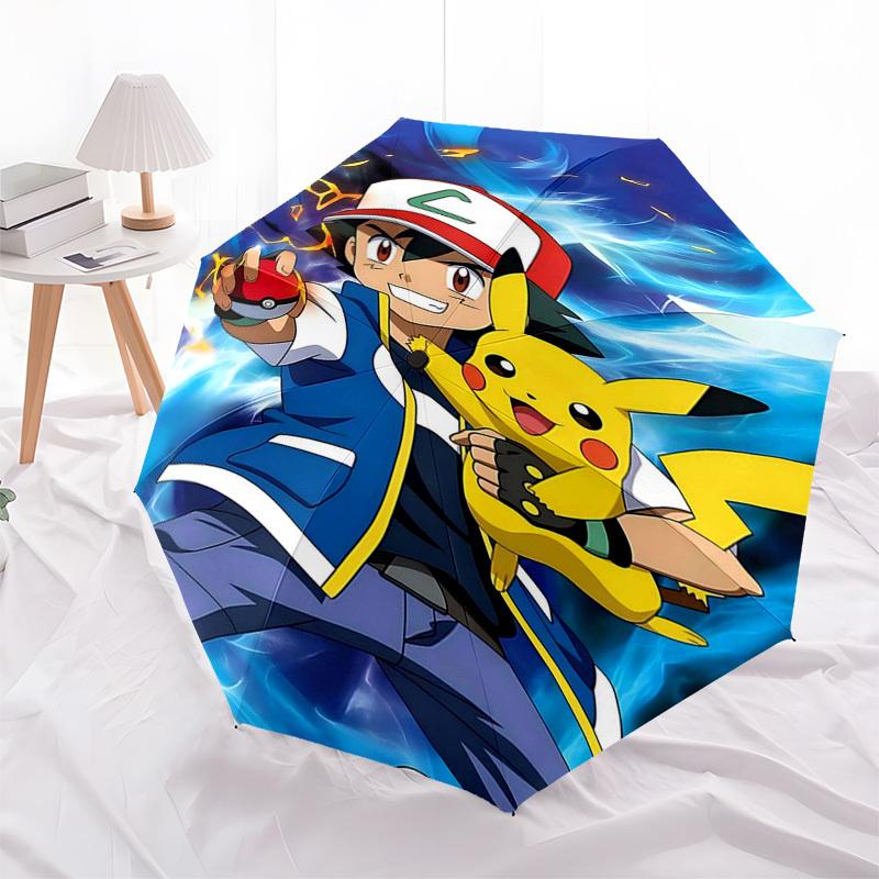 

1pc Pokémon Pikachu & Trainer Umbrella - Automatic Opening/Closing, Portable 3-Fold Design, 8-Rib Iron Frame, Outdoor Umbrella, Ideal Gift for Fans, T