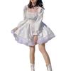 KEWJYUE Vestido Midi de Manga Comprida com Babados Fofo Estilo Harajuku para o Dia a Dia Sem Anáguas Vestido Feminino Comprimento do Joelho, Emagrecedor, Estilo, Casual, Usar, (GG,