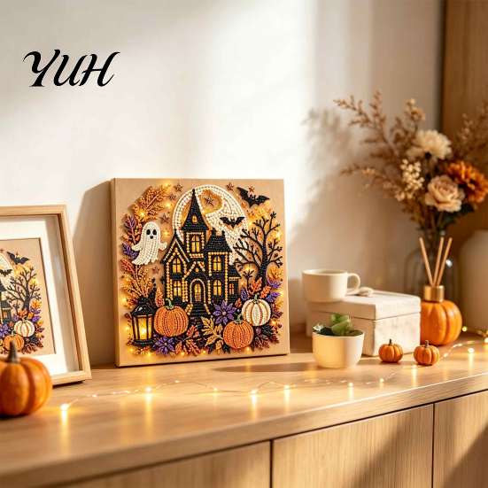 Seasonal Crafting Kits for Beginners Halloween Christmas DIY Faux Pearl Diamond Painting Kit, Rhinestone Art Craft Handmade Wall Hanging Decorations