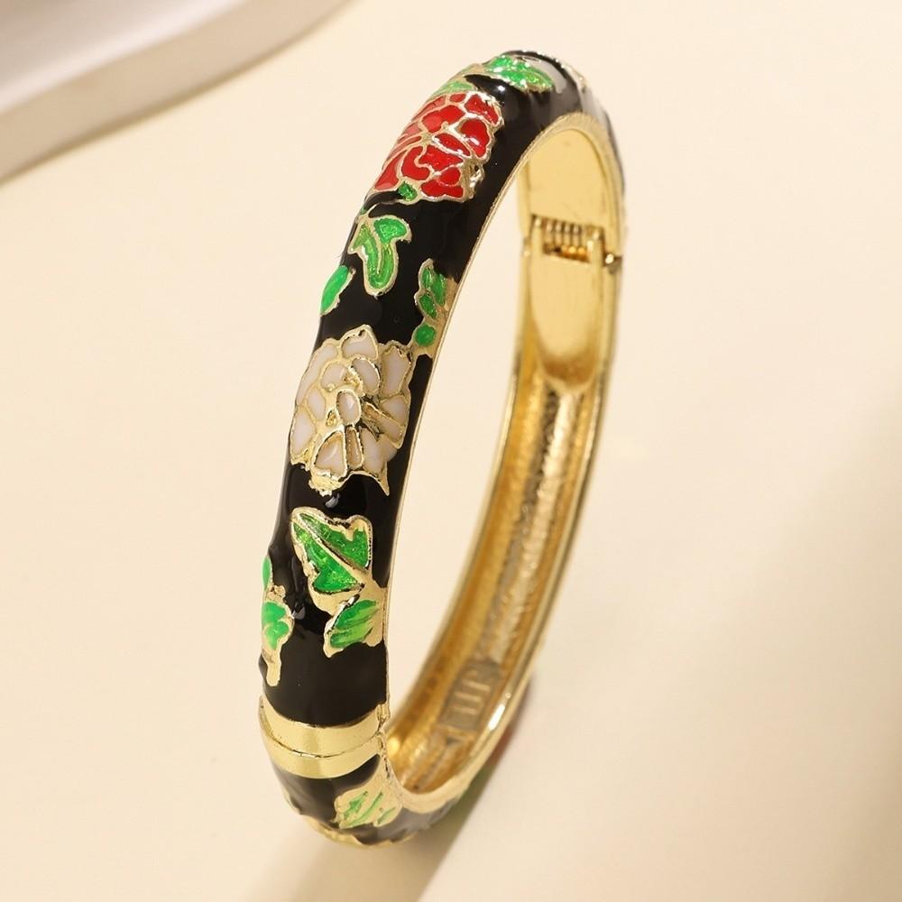 Enamel Vintage Cloisonne Bangle Floral Peony Traditional Chinese Flower Bangle Chinese Classic Women's Hand Bracelet Ladies
