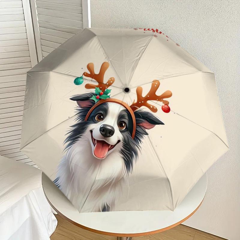1pc Christmas Dog Antlers Umbrella with Plastic Handle,Suitable for All Seasons Home Travel Outdoor UmbrellaDD235