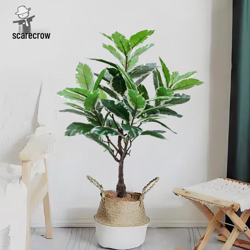 High-End Artificial Rubber Tree in Pot for Home, Living Room, or Garden Decor
