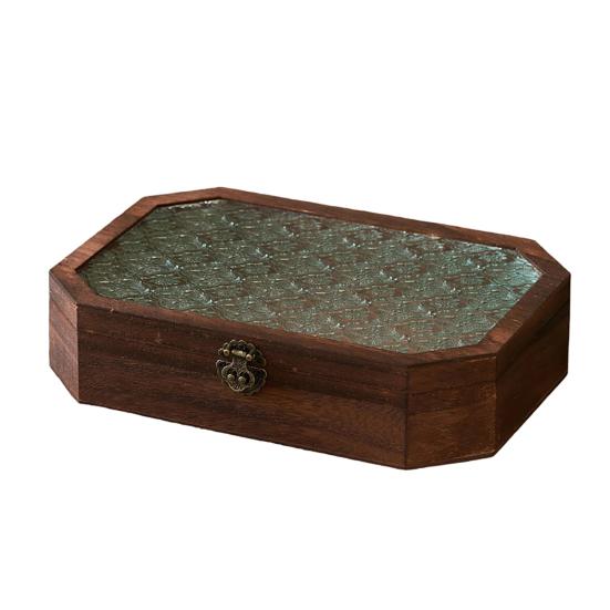 Jewelry Storage Box with Buckle And Flip-Top Lid Case Wood Retro Design Dustproof Organizer for Small Sundries