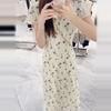 Women's French White Floral V-Neck Short-Sleeve Long Dress for Summer 2026 Beach Vacation