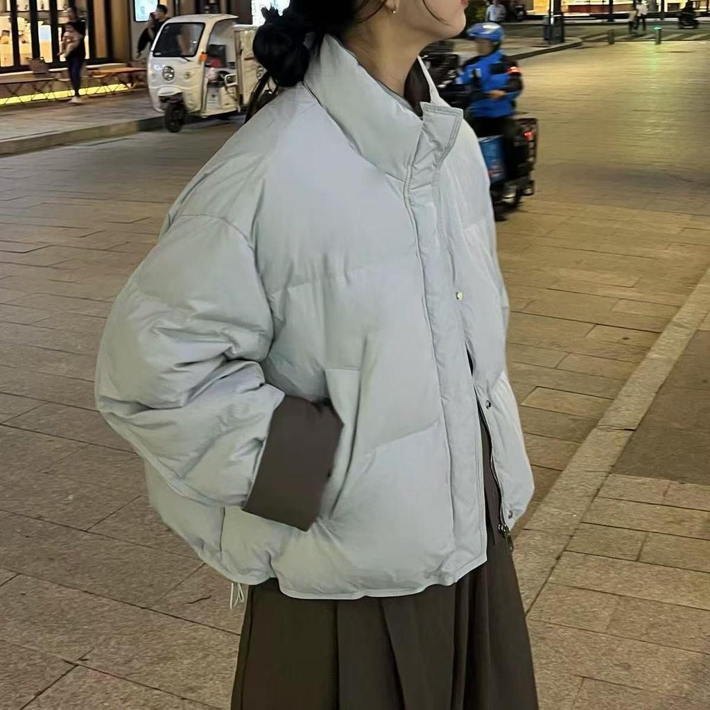 Petite Korean Style Color Block Down Jacket - Beige, Red, Blue, Pink, Black, Yellow