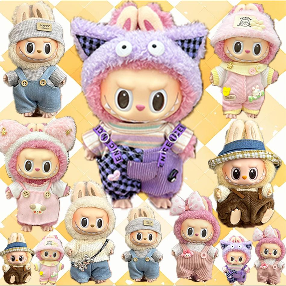 (Only Clothes) Labubu Clothes Hat Labubu Doll Casual Style Jumpsuit Hat Set Plush Doll Daily Wear Cute Clothes Work Pants