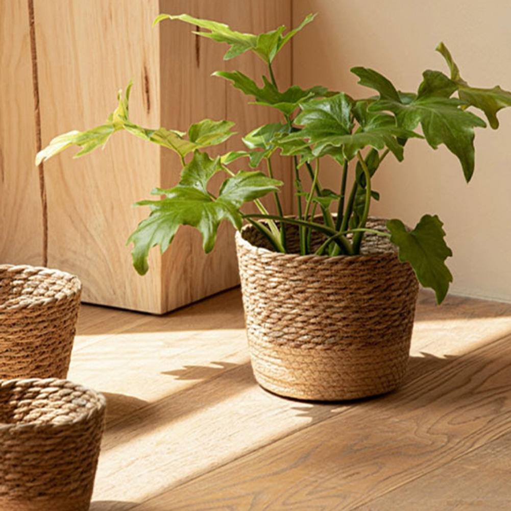 Decorative Basket Diameter 17.5cm, Height 12cm Straw Plant Basket Fresh Greenery Display Home Decor Enhancements
