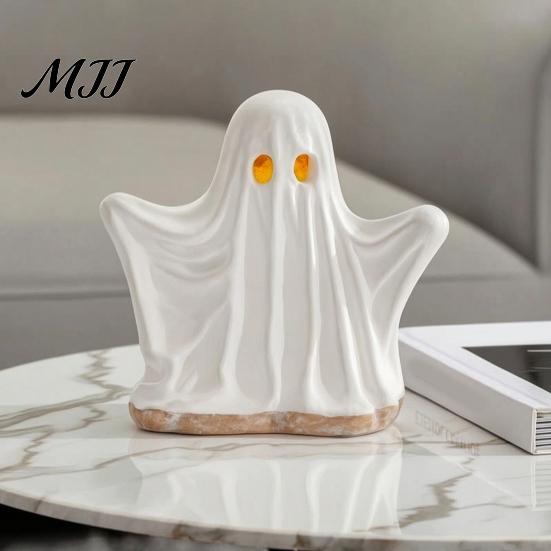 Durable Holiday Party Decorations Ghost Ornament with Warm Light, Cute Spooky Luminous Figurine, Seasonal Home Supplies Resin Night Light for Tabletop