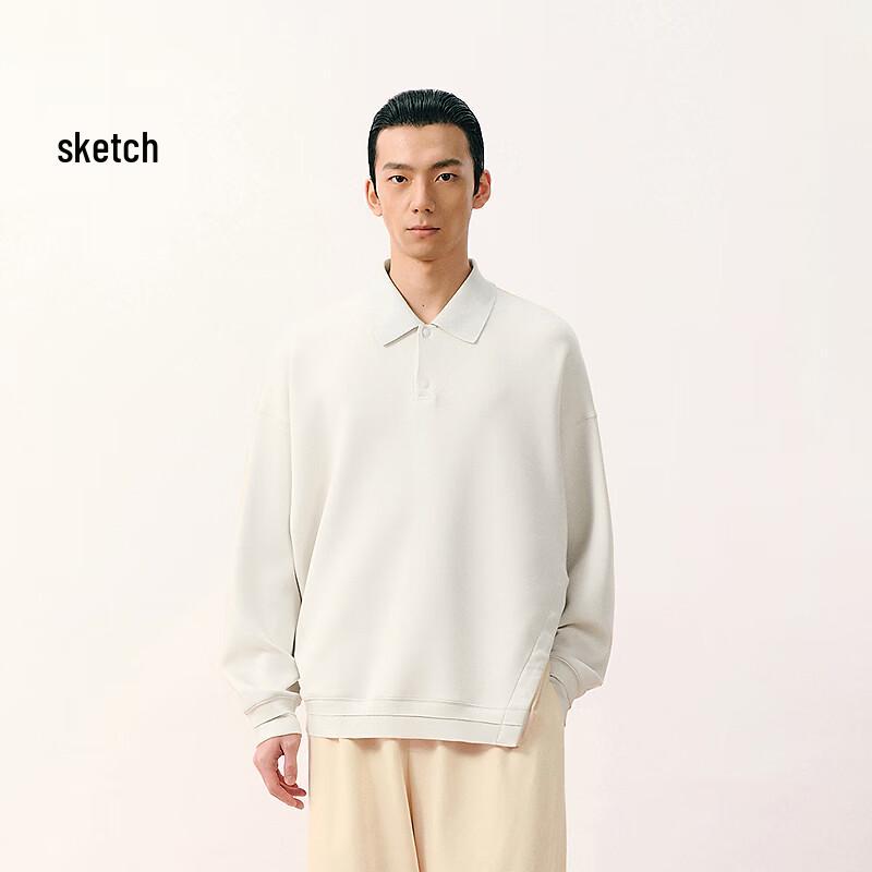 Men s Loose Fit Long Sleeve Polo Shirt with Side Slits M