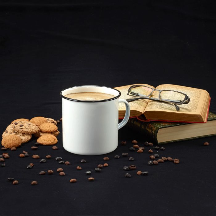 Tasse à Café Camping 12cm Pot Acier Émaillé 0,65ml, Pique-nique Voyage, Vintage Briebe Vintage Blanc