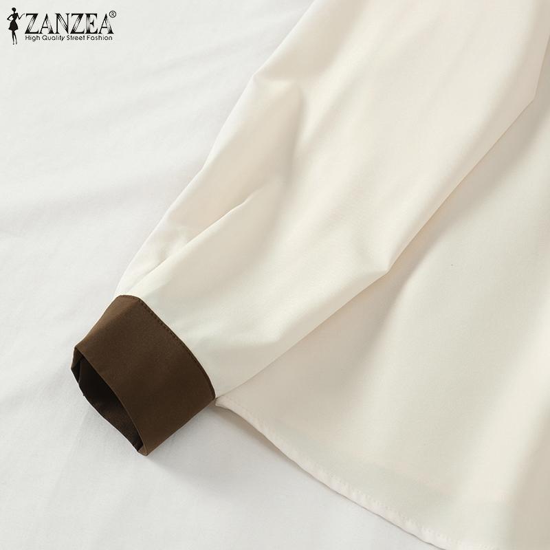 ZANZEA Women Casual Contrast Lapel Long Sleeve Blouses