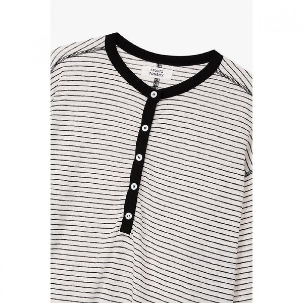 STUDIO TOMBOY Henry Neck STripe Long Sleeve T shirT  910622222cT 
