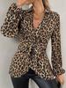 Women's Long-Sleeved Top New Spring Style Leopard Print Shirt V-Neck Elegant Long-Sleeved Blouse