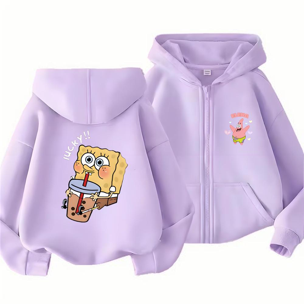 Hoodies Coat Spongebob Squarepants Children Gifts Zipper Style Girls Boys Age 3-12 Kids Fashion Black Pink Fashion Sweatshirt