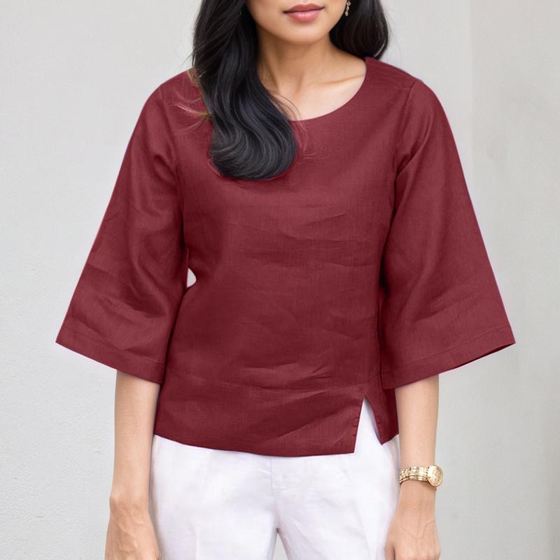 ZANZEA Women Casual O-neck Summer Solid Color 3/4 Sleeve Blouse