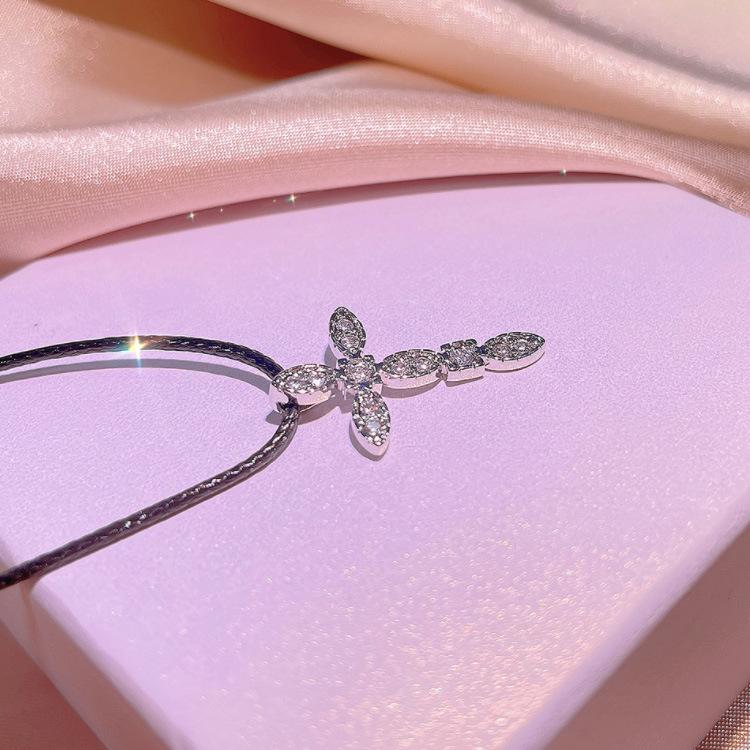 Simple Full Zircon Cross Necklace Temperament Versatile White-Collar Hipster Wedding Jewelry