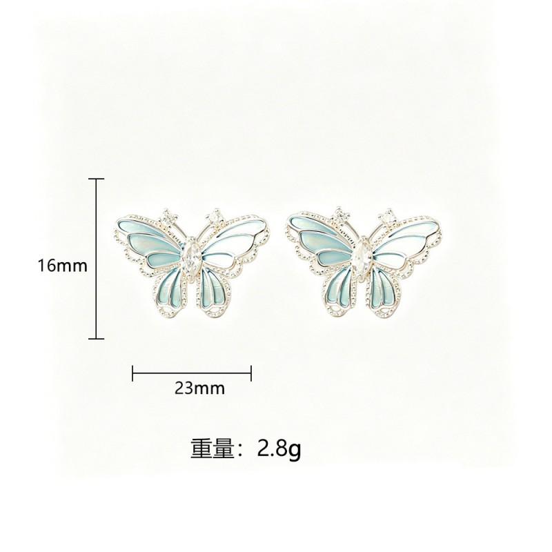 Elegant 3D Butterfly Stud Earrings Women Sweet Fresh Style Post Real Gold Plated Copper