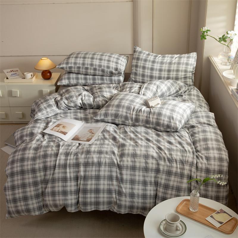 Striped Duvet Cover Set Queen 100% Washed Cotton Bedding Set, Luxury Soft Pink Vertical Ticking Stripes Comforter Cover, (3pcs)