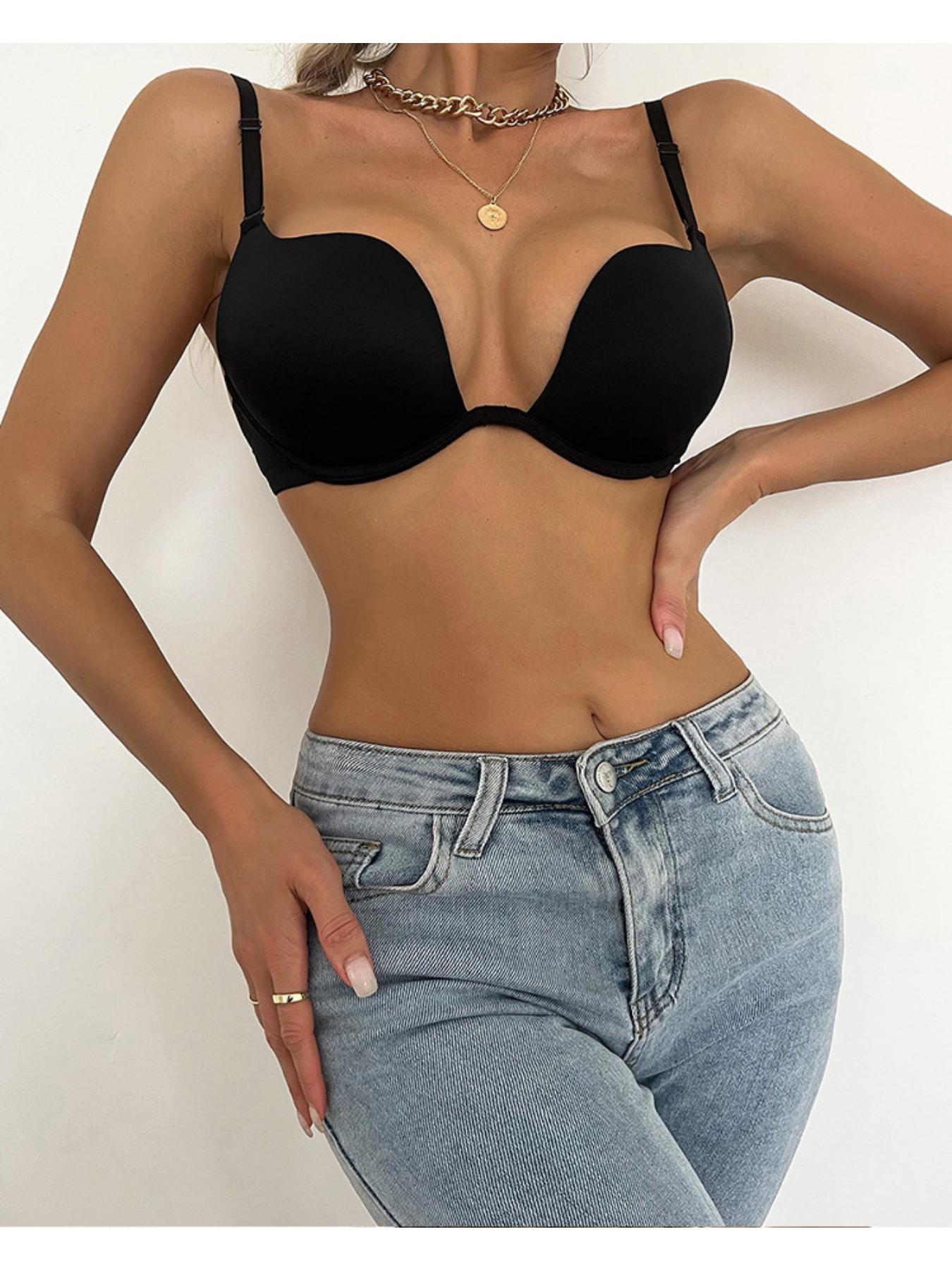 

Женский однотонный регулируемый бюстгальтер Converge Breathe Push Up со стальными кольцами, удобный топ-бюстгальтер с бретельками 75B чёрный