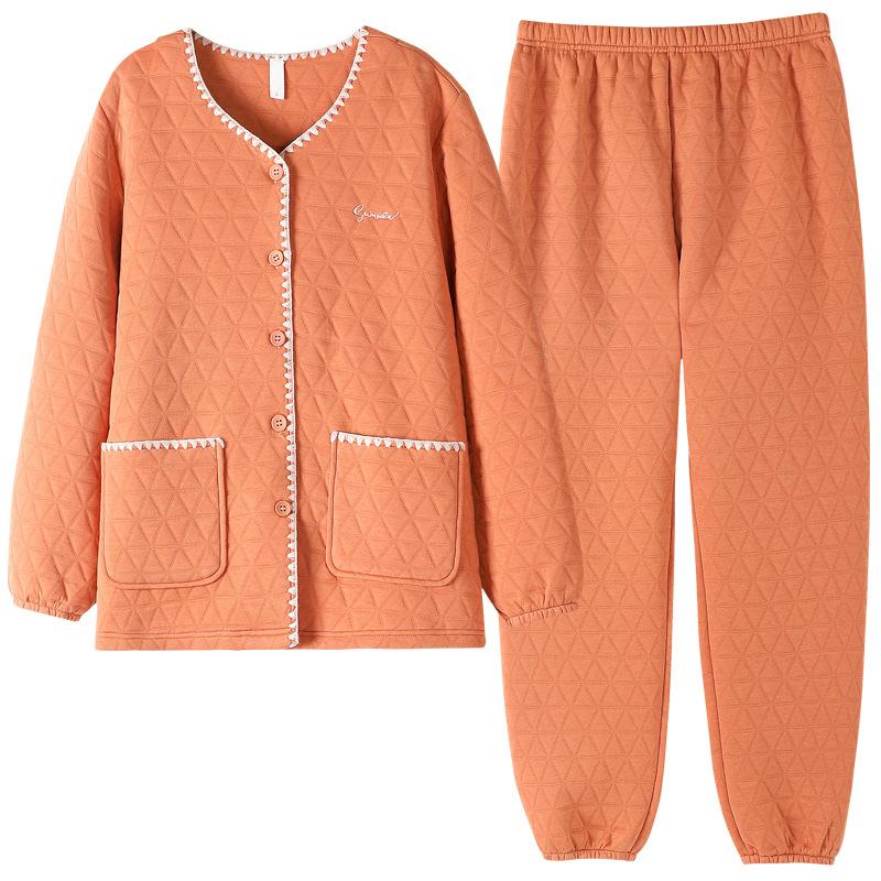 Pajamas Women'S Spring And Autumn Thickened Pure Cotton Long-Sleeved Winter Thin Padded Cotton Autumn And Winter Air Cotton Winter Large Size