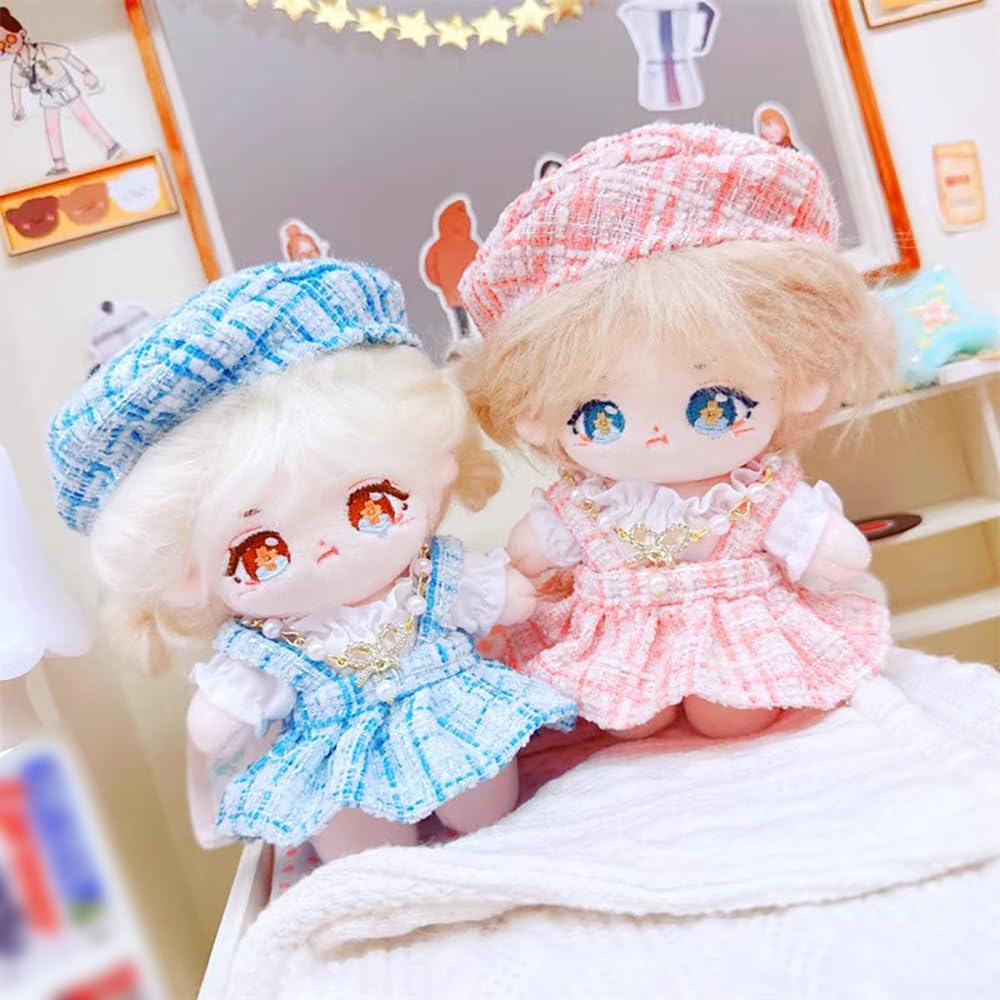 Niannyyhouse 10cm~15cm Plüschpuppenkleidung, Hut, Weißes Hemd, Rock, Accessoires, Baumwollpuppe, Verkleidung (Rosa)