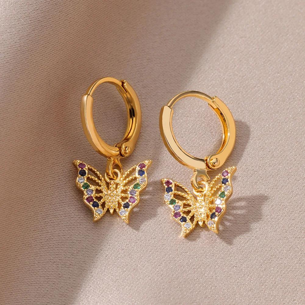 Zircon Butterfly Pendientes EarringsFor Women Stainless Steel Gold Butterfly Earring Trend Girl y2k Jewelry aretes mujer