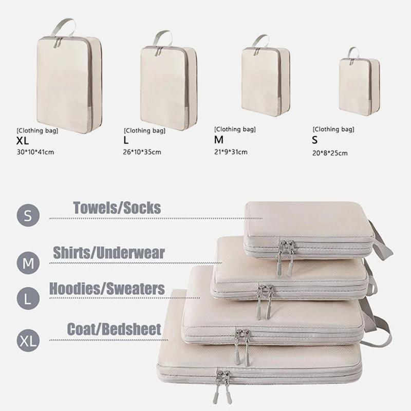 4PCS/1 set Travel Organizer Set Folding Storage Bags Wardrobe Cube Suitcase Packing Luggage for Clothes & Shoes bag organizer