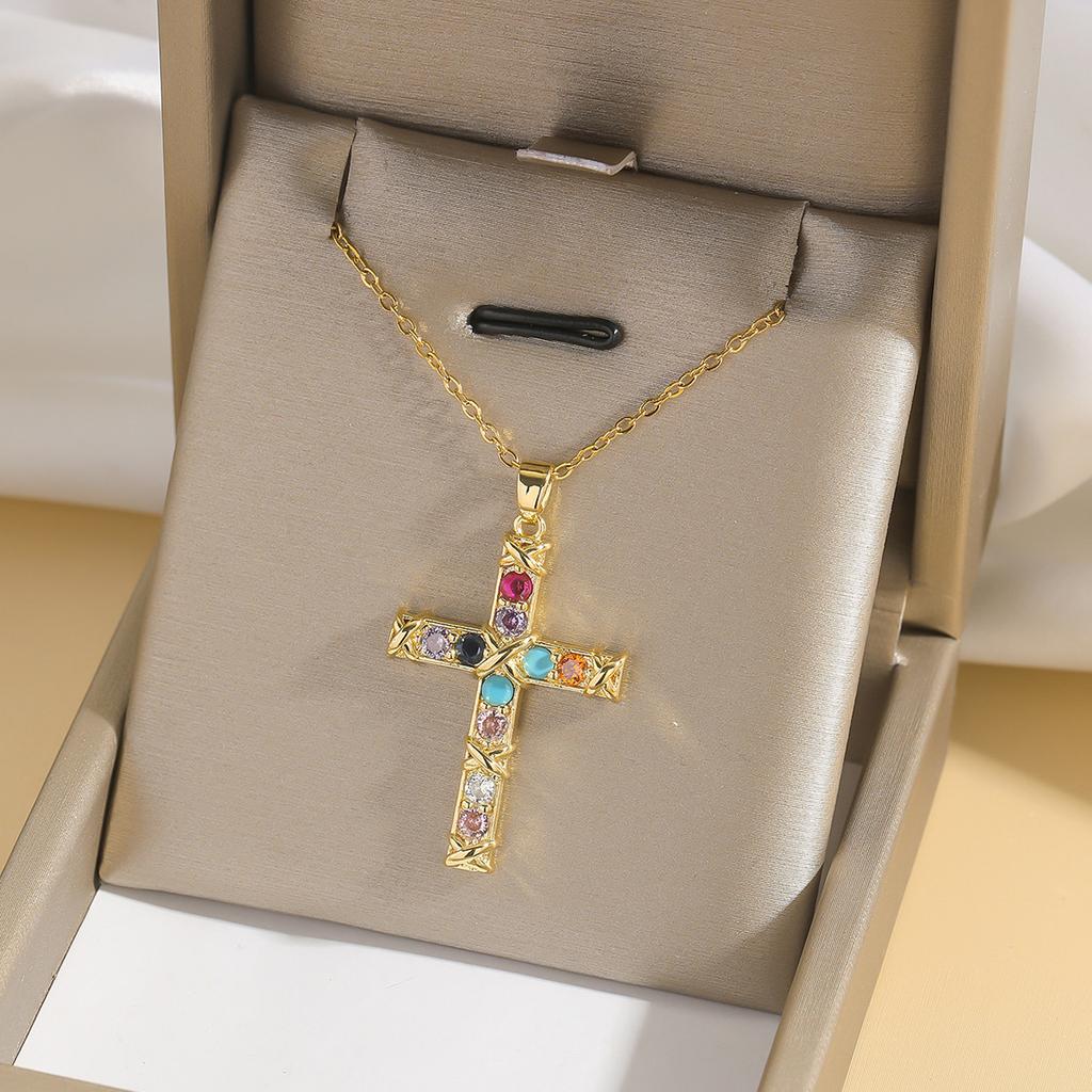 Hip Hop Cool Zircon Cross Necklaces for Women Men Fashion Stainless Steel Chains Shiny Cross Collar Jewelry Accessories Gifts