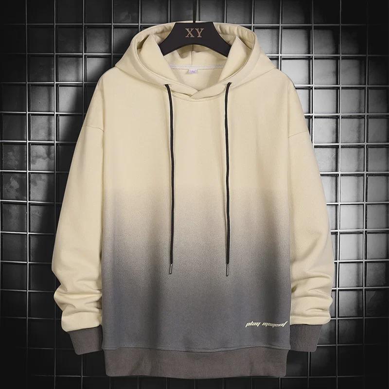 Men's Autumn Gradient Hooded Sweatshirt - Loose Fit, Japanese Style, Trendy Fleece Lined Top for Teens