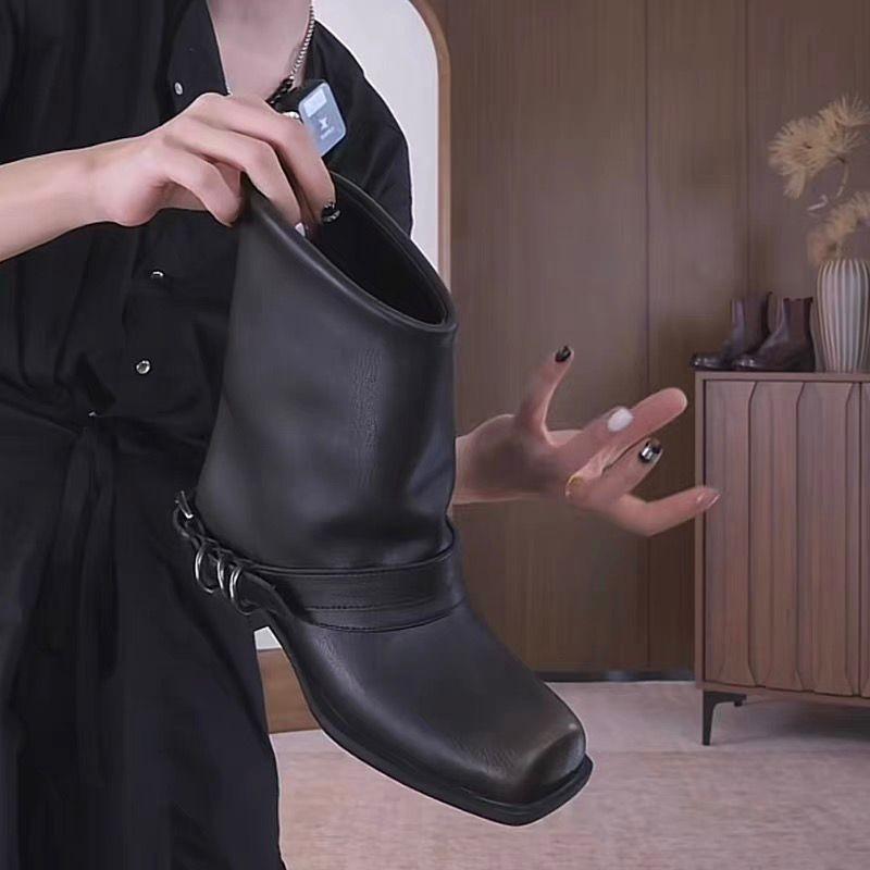 Women's Autumn Ankle Boots Fashion Plus Size 43 Comfort Booties Women Chunky Heels Belt Buckle Roman Boots