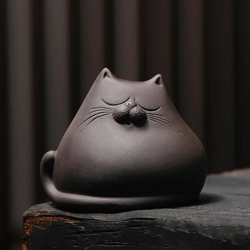 Purple Sand Tea Pet Cat Decoration Tea Set and Tea Set Accessories Chinese Handmade Mini Table Decoration