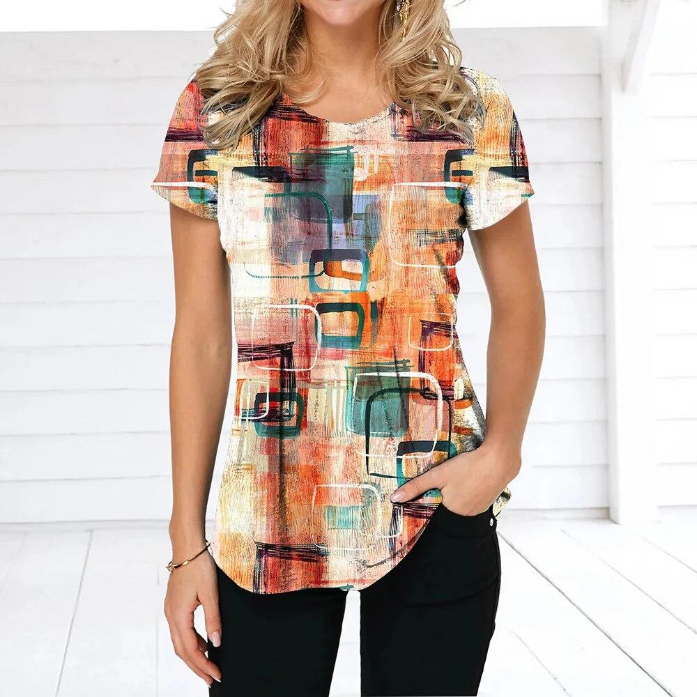 

Летняя женская футболка с 3D модным принтом, градиентная футболка Harajuku, футболка большого размера для женской одежды, новый топ с короткими рукавами и круглым вырезом